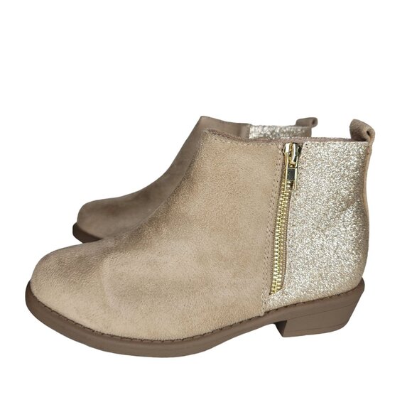 Toddler Girls' Tan Suede & Glitter Ankle Boots booties With Side Zipper size 1 - Picture 9 of 12